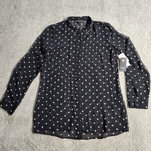 GUESS Women's Blouse XL Polka Dot Black White